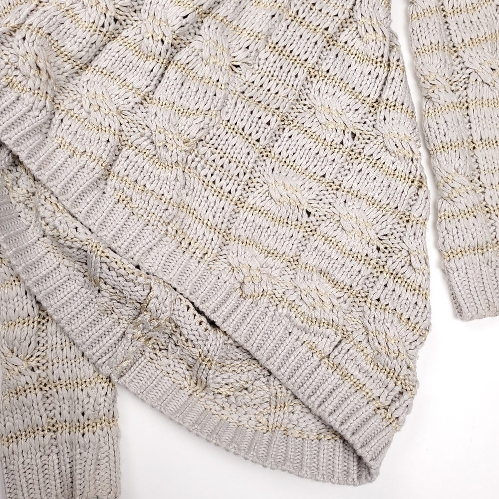 Karlie Tan Gold Striped Cable Knit Long Sweater Sz S - Picture 16 of 16